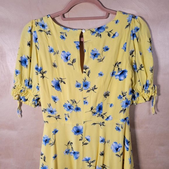 Forever 21 Yellow Floral Front Tie Short Sleeve Mini Dress Women Size S - Picture 8 of 10